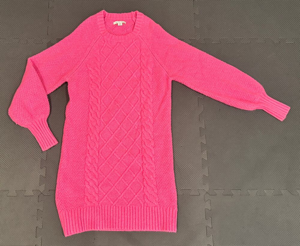 AE Pink Cable Knit Balloon Sleeve Sweater Dress S